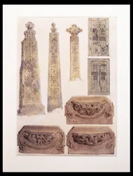 Ocho estudios de cruces, bronces y misericordias de la Iglesia de Whalley, Whalley, Lancashire
